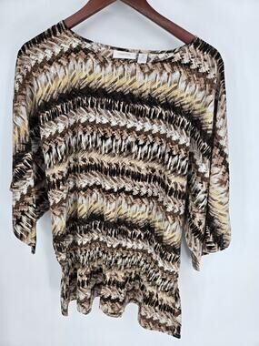 Chico's tan brown striped zigzag pattern 1/2 sleeve dolman sleeve Size 2 Large